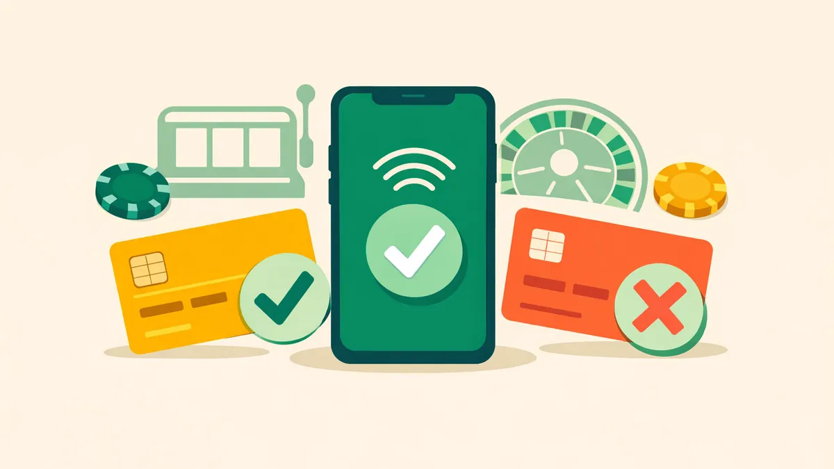 Phone with a payment tick between a ticked card and a crossed card: debit or credit matters when you pay by Apple Pay