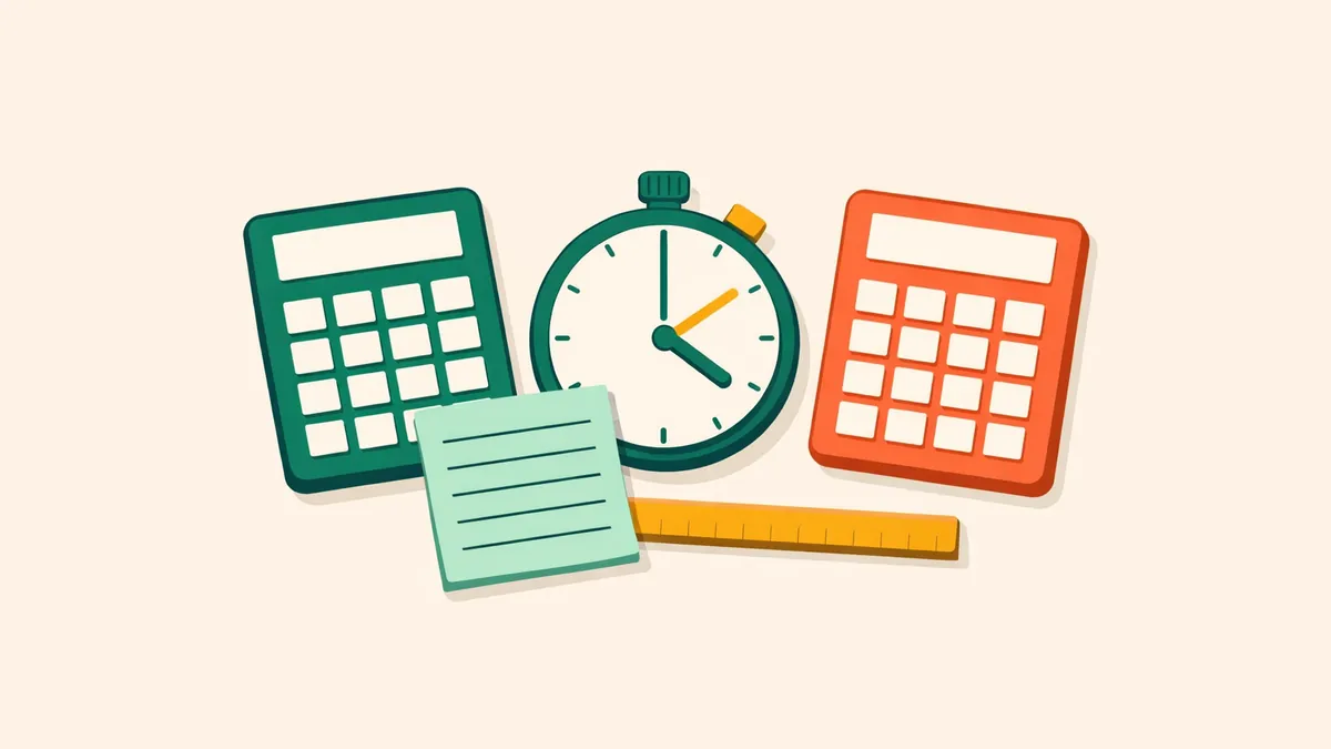 Two calculators, a stopwatch, a ruler and a betting slip, representing our free bet calculators