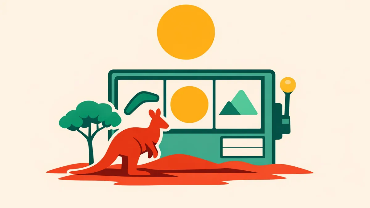Red kangaroo silhouette and gum tree in front of a three reel outback pokie, illustrating our Big Red pokie guide