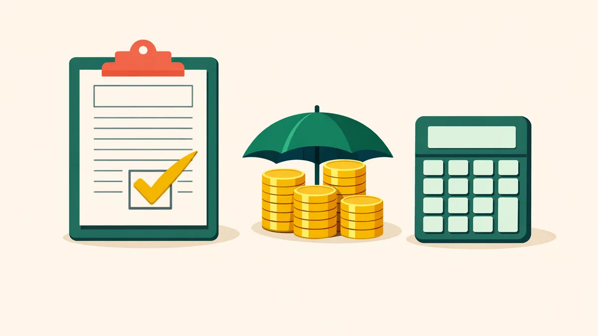 Ticked tax form beside coins under an umbrella and a calculator, explaining tax on gambling winnings in Australia