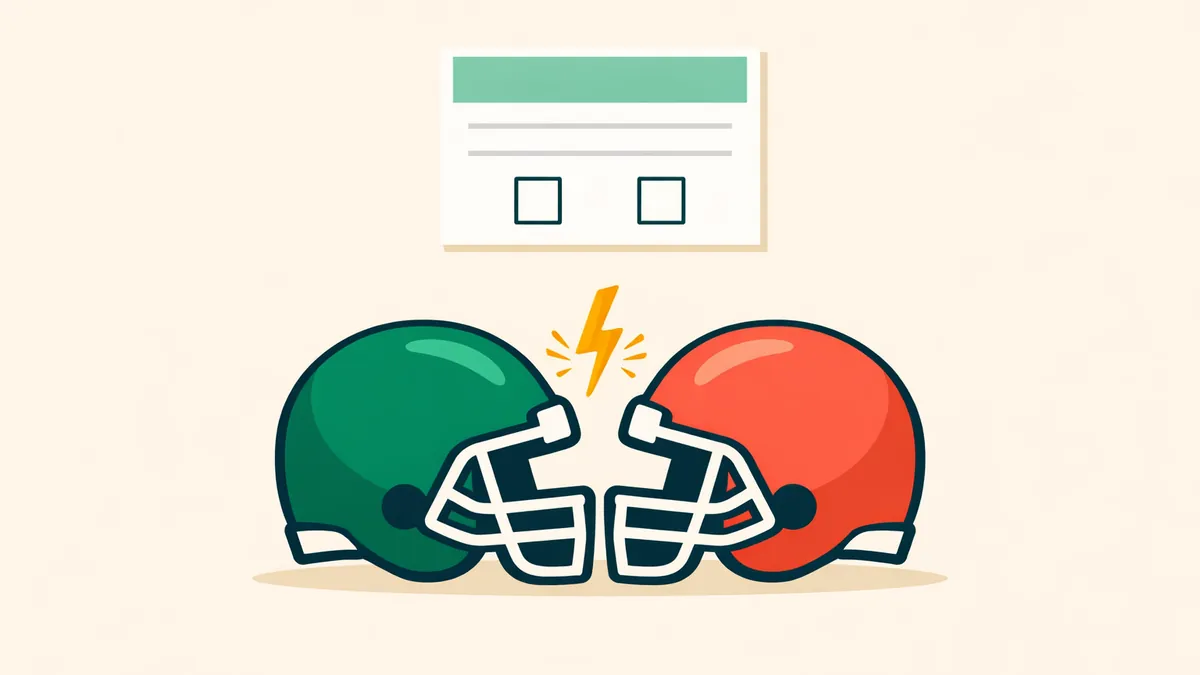 Two sports helmets nose to nose under a two option bet slip, explaining head to head betting
