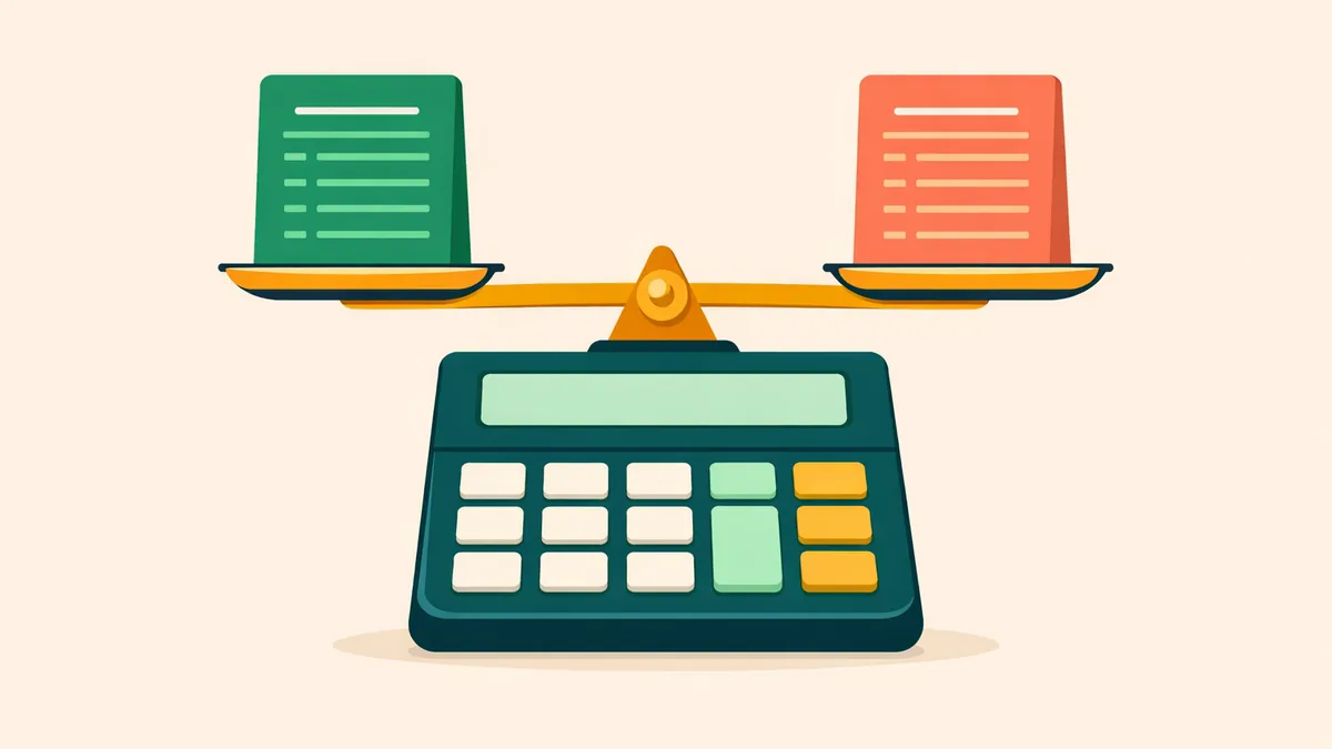 Calculator under a level balance holding two bet slips, illustrating our hedge bet calculator