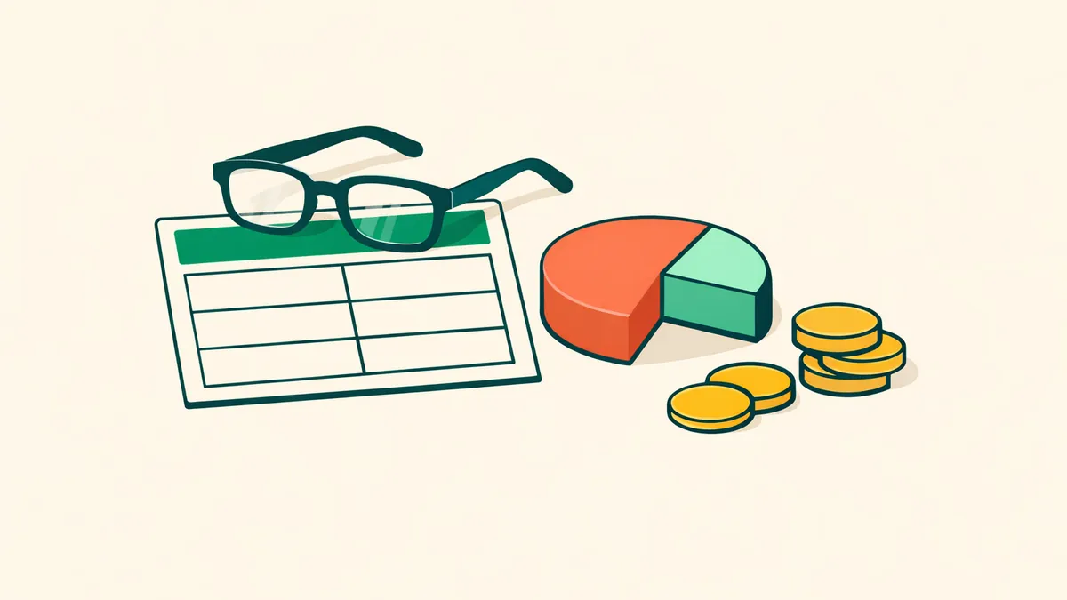 Reading glasses on a price card beside a pie chart wedge and coins: how to read odds as a return and a chance