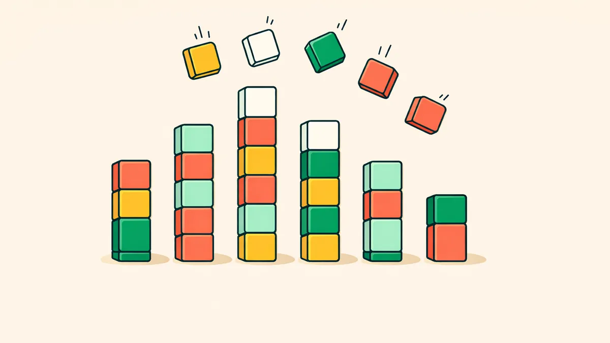 Six reel columns of different heights with symbols cascading down, showing how the ways change on Megaways pokies
