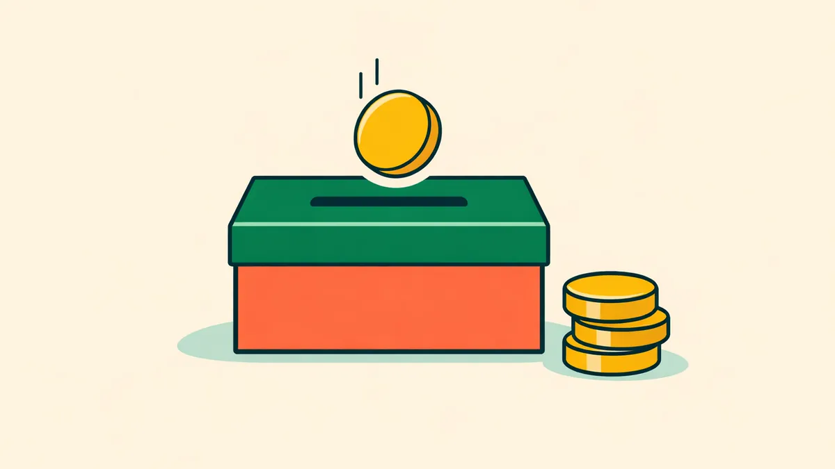 Single coin dropping into a slot beside a small stack of coins, illustrating minimum deposit casinos