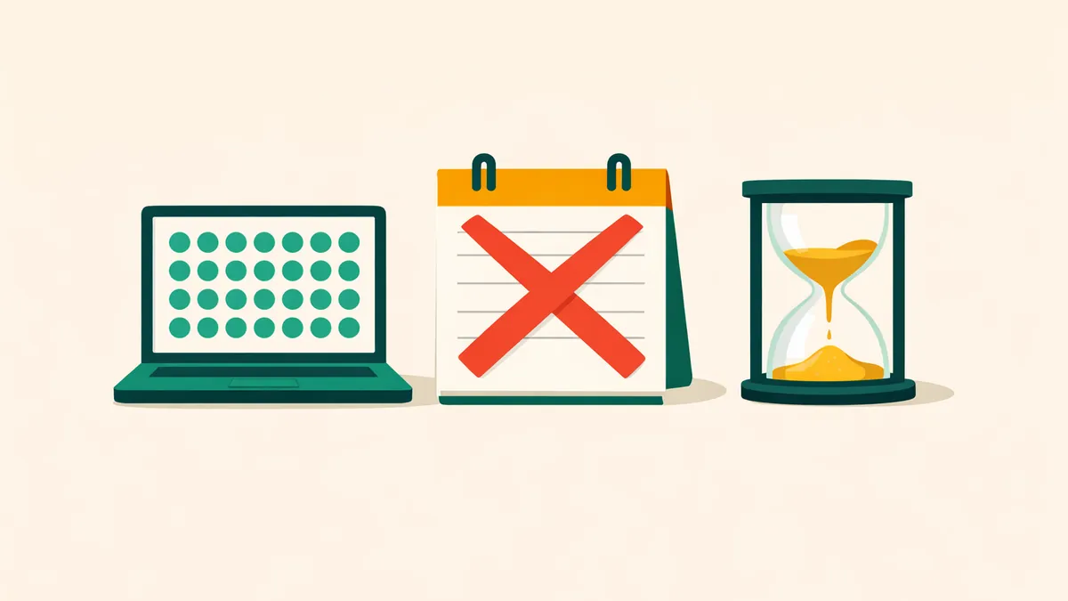 Keno grid on a laptop beside a crossed calendar page and an emptying hourglass, as online keno in Australia nears its ban