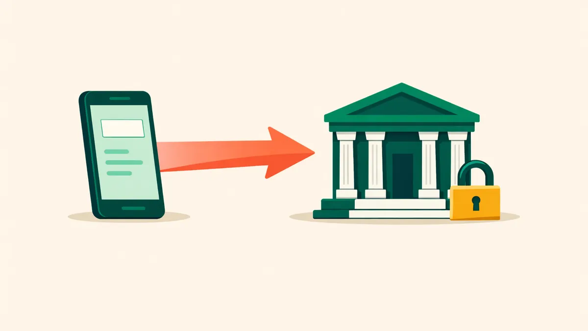 Phone sending a fast payment to a bank, with a padlock, showing how a PayID casino deposit works