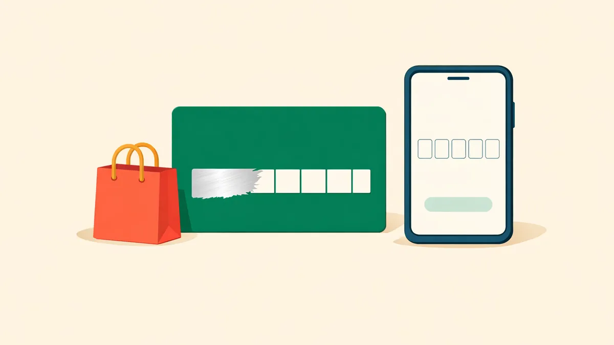 Prepaid voucher with a scratch strip, a shopping bag and a phone code screen, illustrating Paysafecard casinos