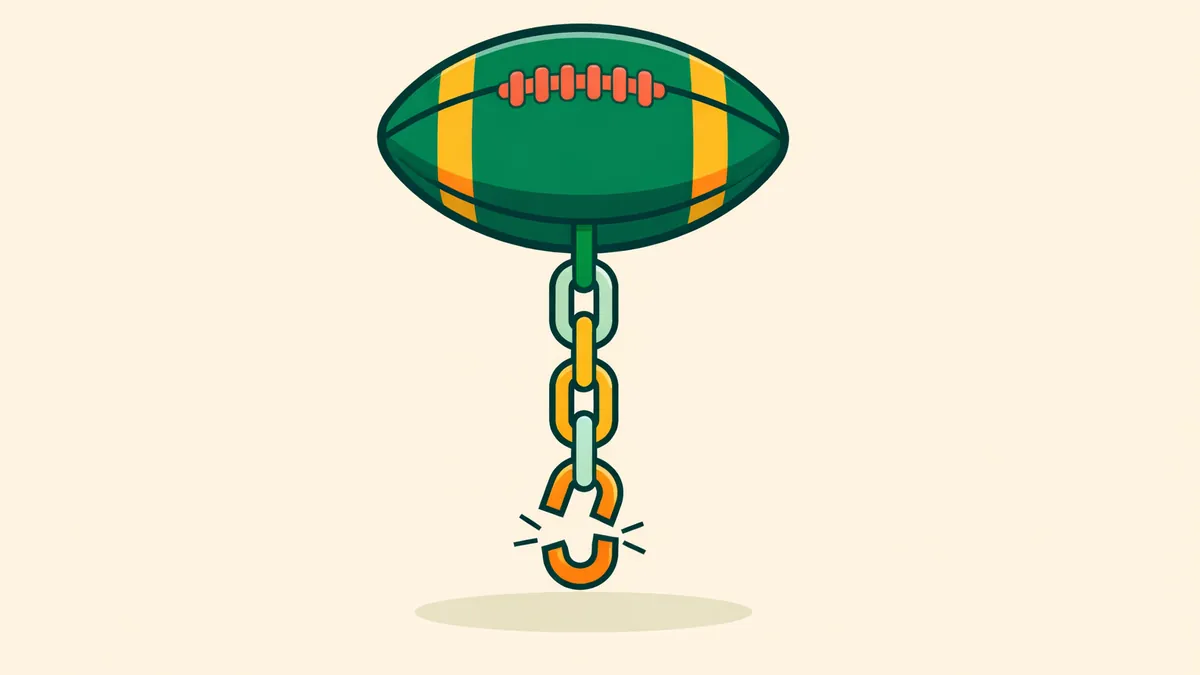 Football with a chain hanging from it and the last link cracked: every leg of a same game multi has to hold