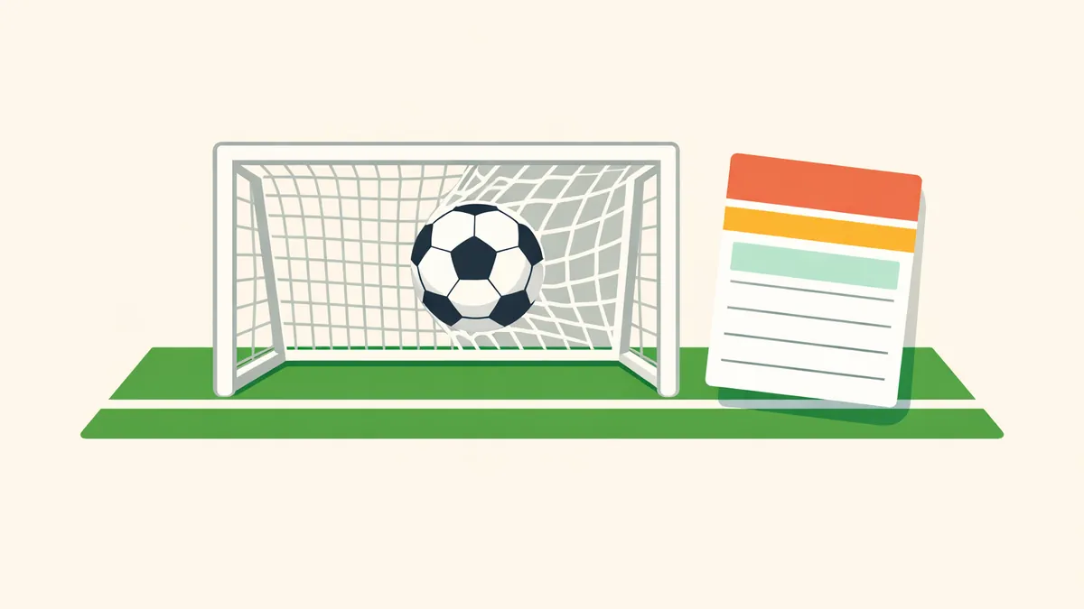 Soccer ball bulging the back of a goal net beside a bet slip, illustrating our soccer betting guide