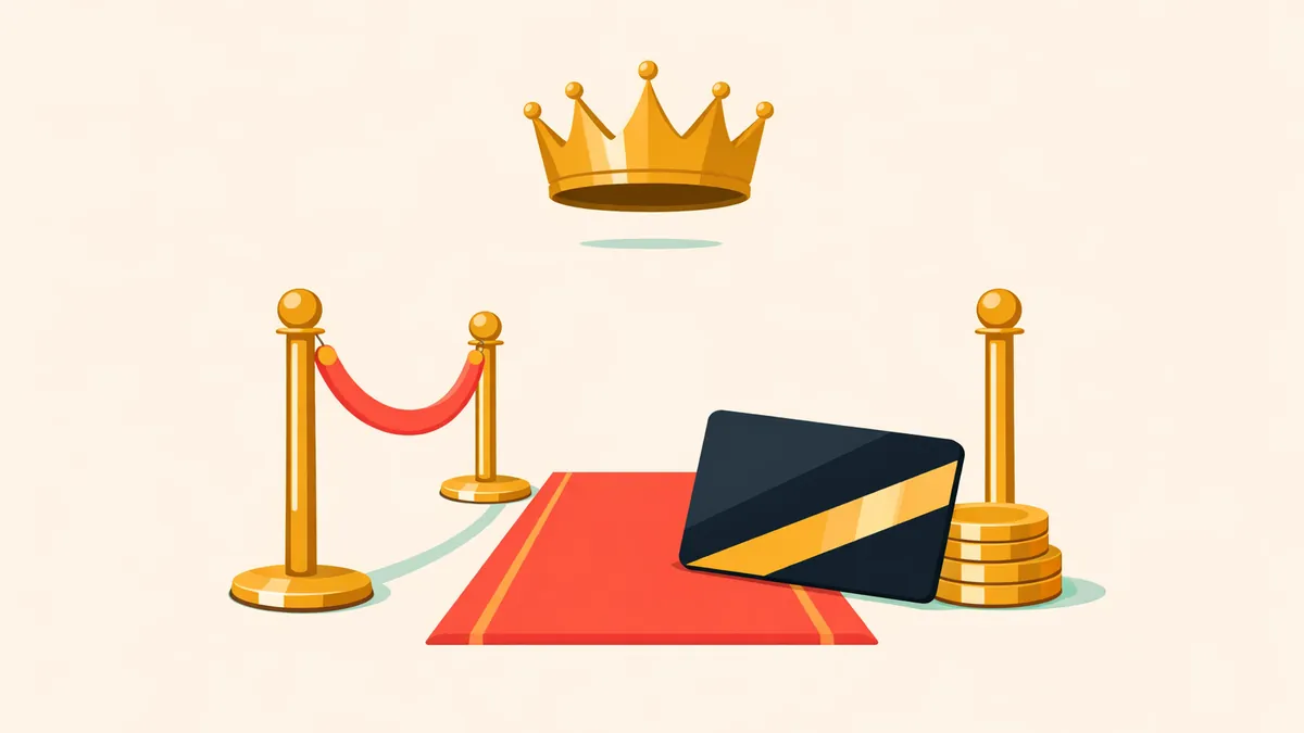 Red carpet between velvet ropes under a gold crown with a VIP card on chips, illustrating VIP casino programs